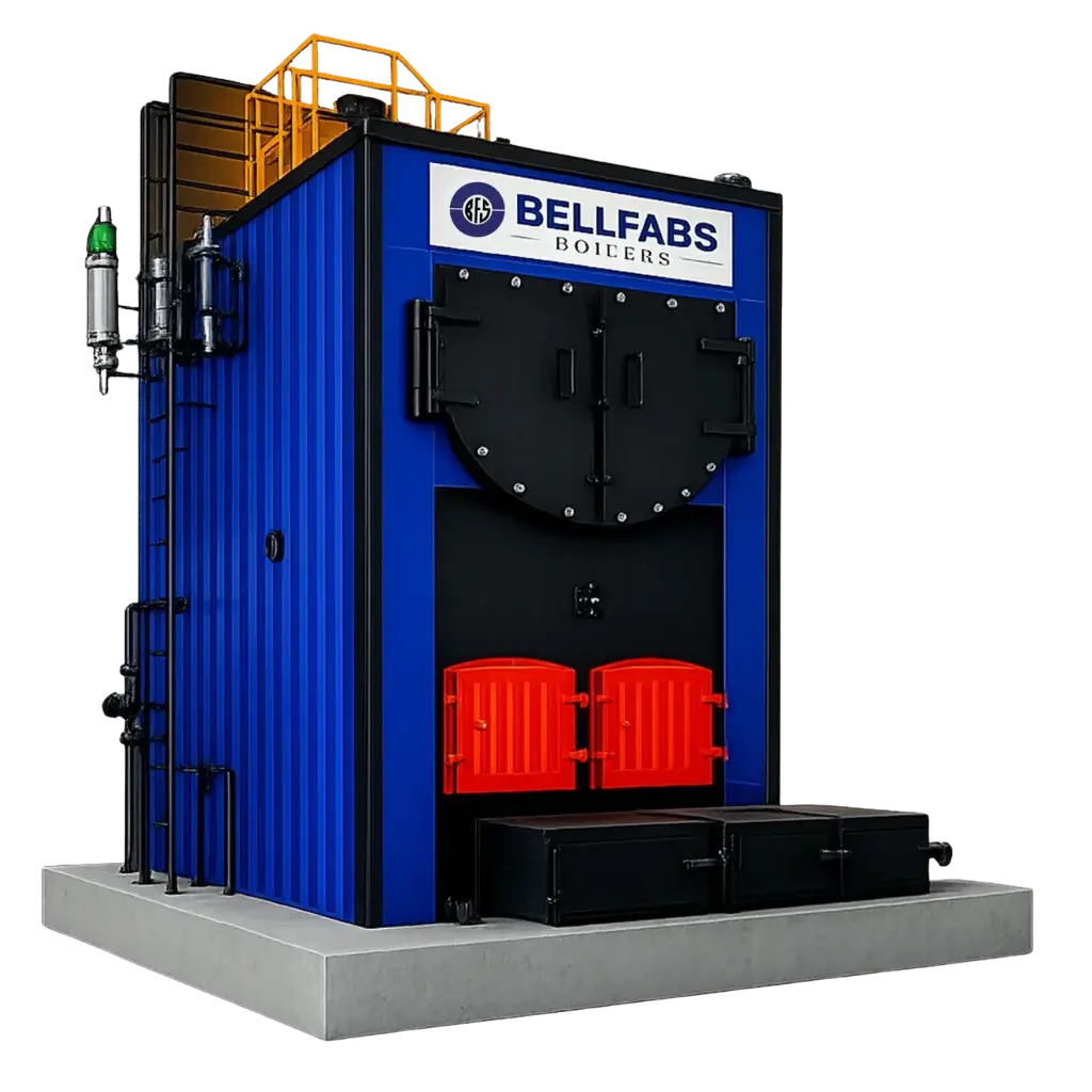 Bellfabs Thermbloc hybrid shell and water wall membrane panel steam boiler, 1 to 10 TPH, IBR, supplied by Dhyami