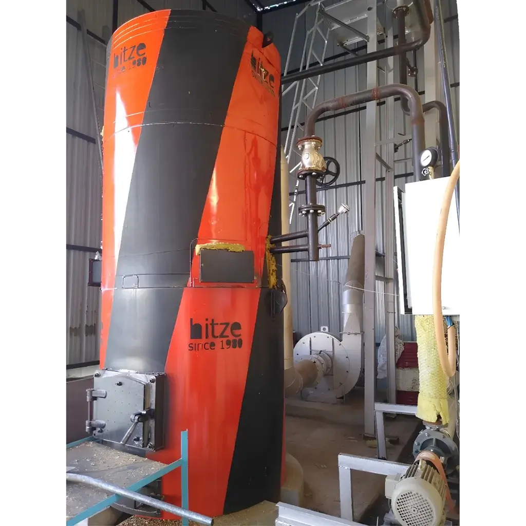 Hitze TFH-20 vertical multi-pass coil type agro waste fired thermic fluid heater, 2,00,000 kcal/hr, supplied by Dhyami