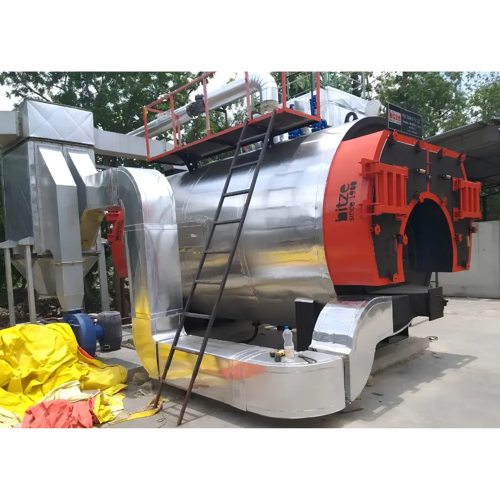 Hitze TITAN-3000 horizontal fire tube IBR certified 3-pass packaged steam boiler, 3000 kg/hr, supplied by Dhyami