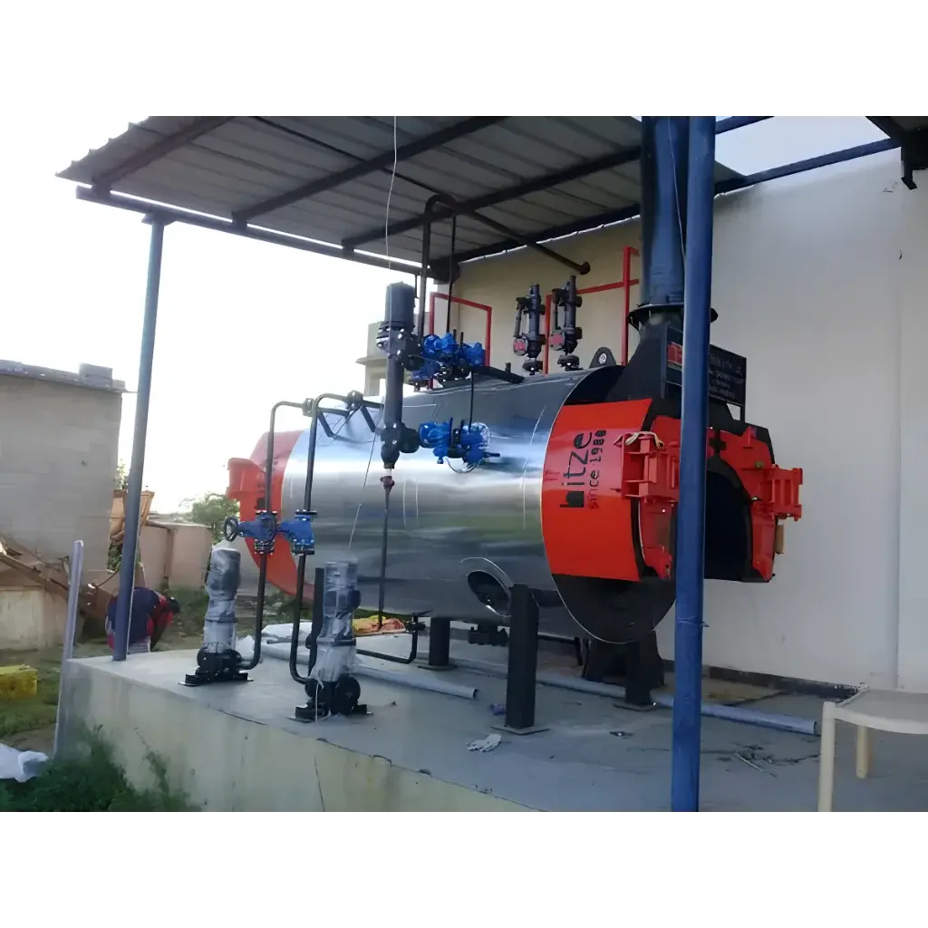 Hitze TITAN-500 horizontal fire tube IBR certified 2-pass packaged steam boiler, 500 kg/hr, supplied by Dhyami