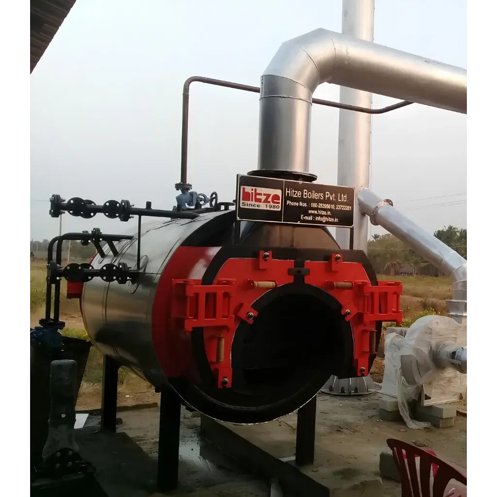 Hitze TITAN-750 horizontal fire tube IBR certified 2-pass packaged steam boiler, 750 kg/hr, supplied by Dhyami