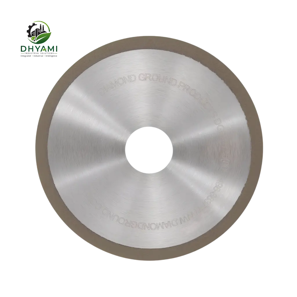 Diamond cutting wheel by Dhyami with diamond segments on a steel core used to cut tile, stone, concrete and marble