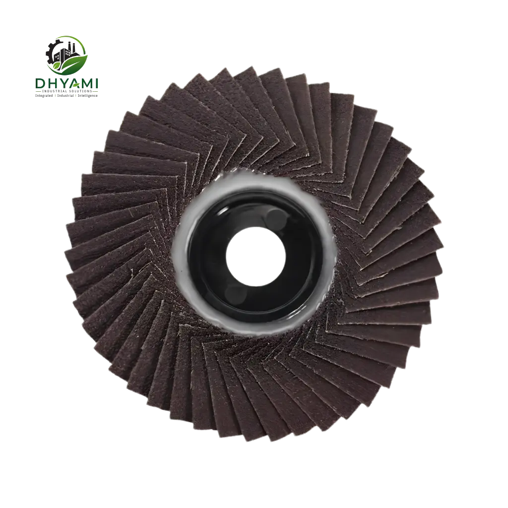 Flap disc by Dhyami with zirconia flaps on fiber backing used for blending, deburring and finishing metal
