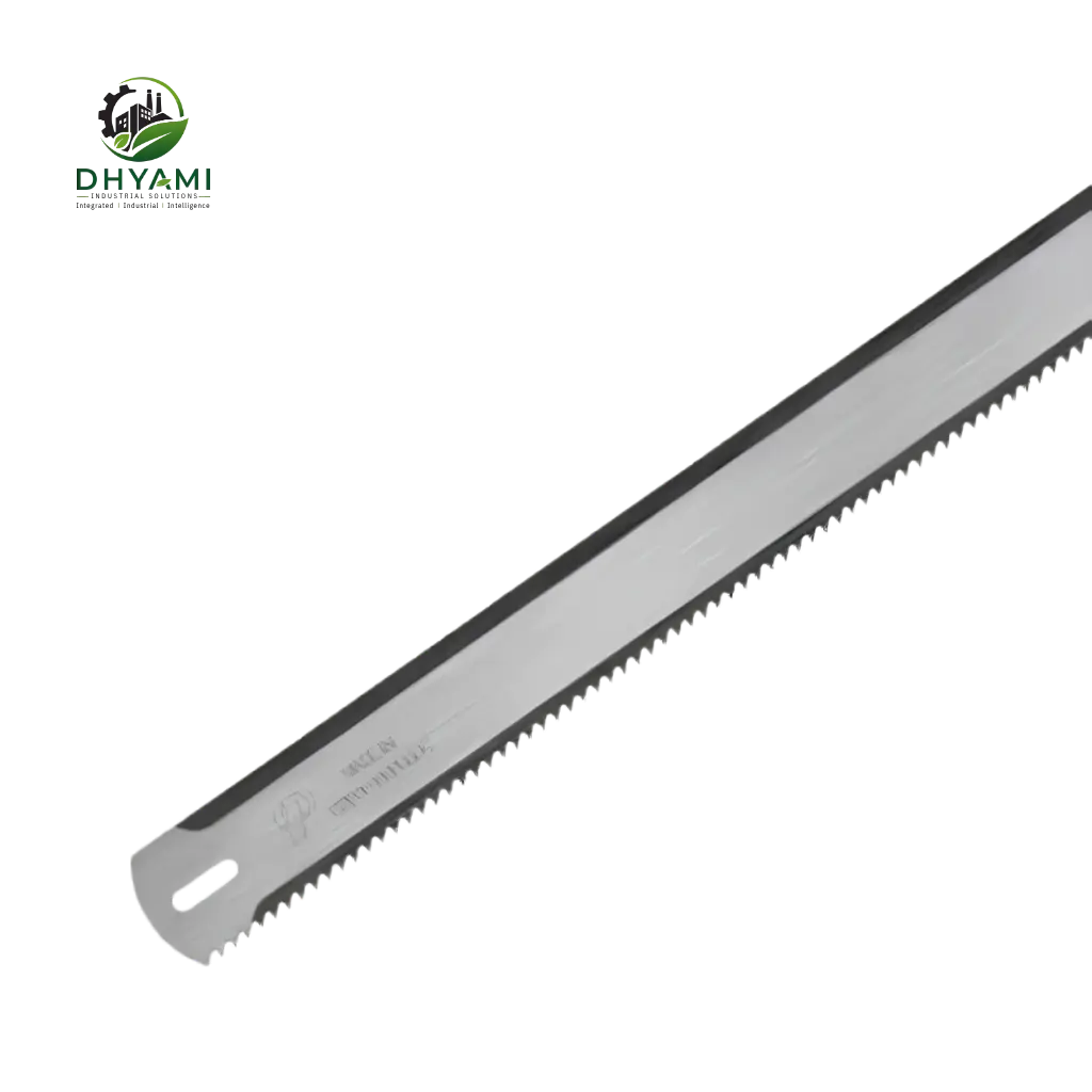 Hacksaw blade by Dhyami in bi-metal with hardened teeth used for manual and power hacksaw cutting of metal