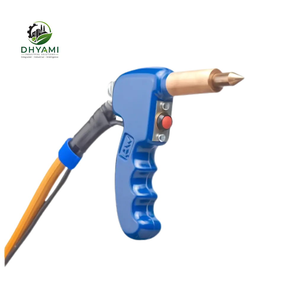 Welding gun by Dhyami, a MIG MAG TIG torch, air and water cooled, used for industrial arc welding processes