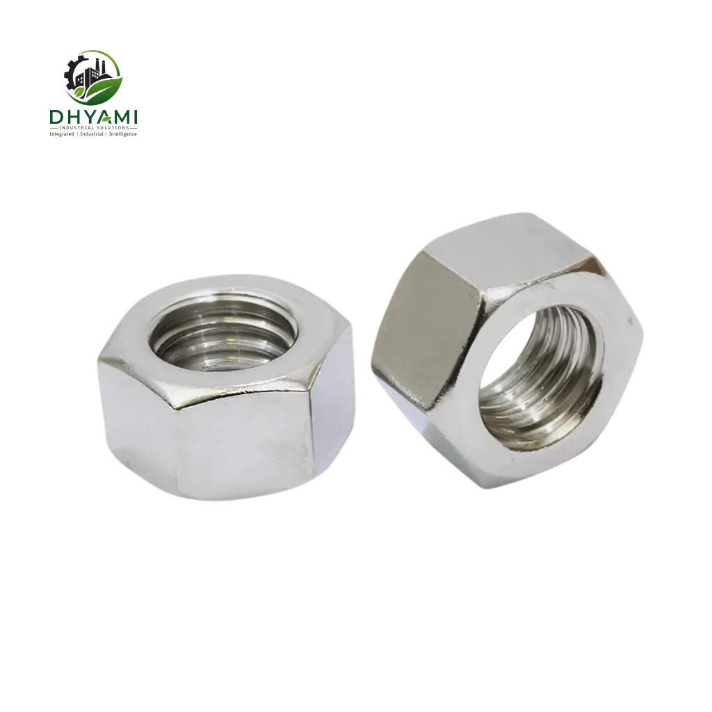 Hex nut by Dhyami in stainless steel with zinc plated finish used for secure bolted structural and mechanical joints