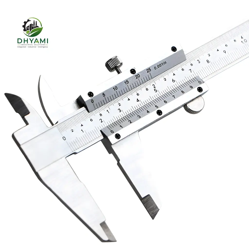 Vernier caliper by Dhyami in stainless steel, digital type, used for precision length, depth and diameter measurement