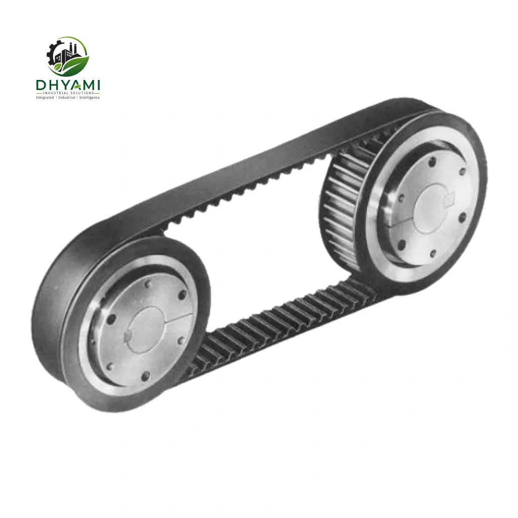 V-belt and cast iron pulley set by Dhyami used for power transmission between a motor and a driven machine
