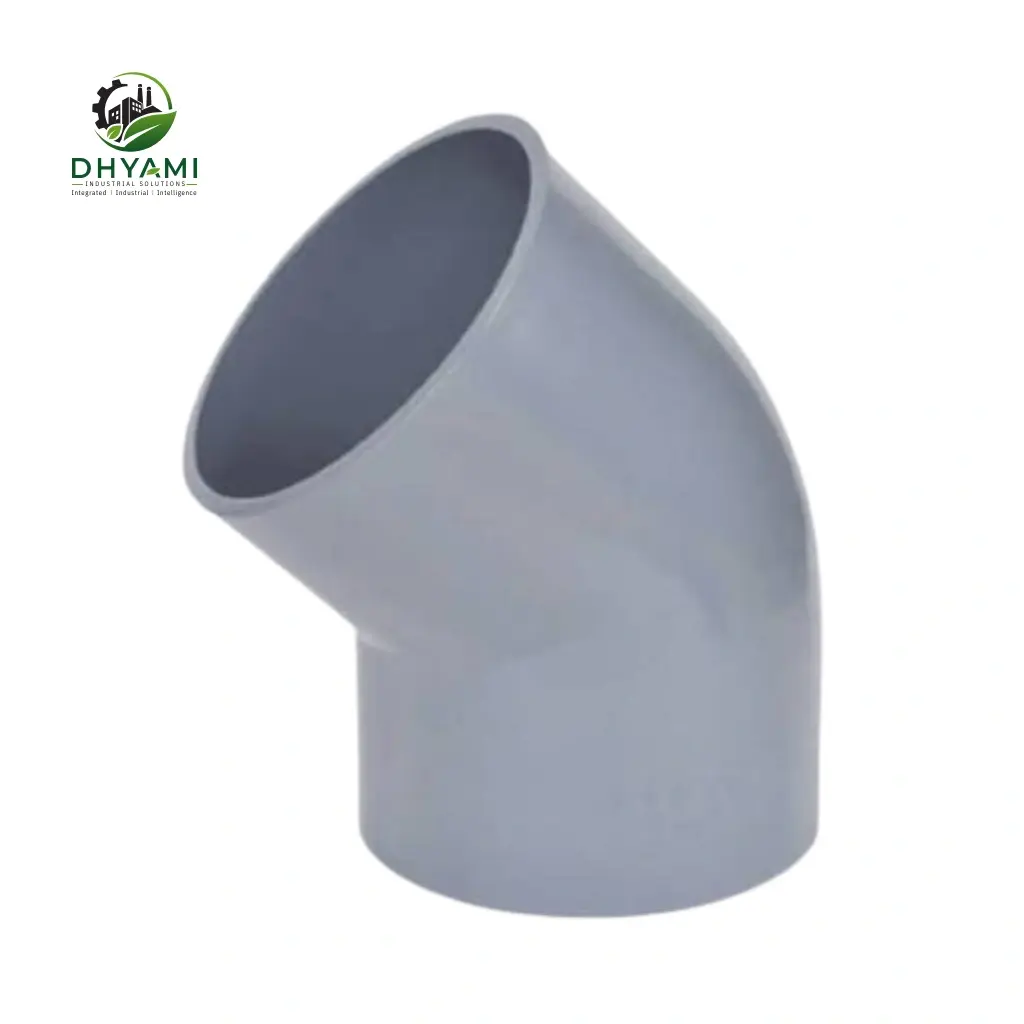 45 degree elbow by Dhyami in stainless steel, buttweld type, used to change pipeline direction by 45 degrees