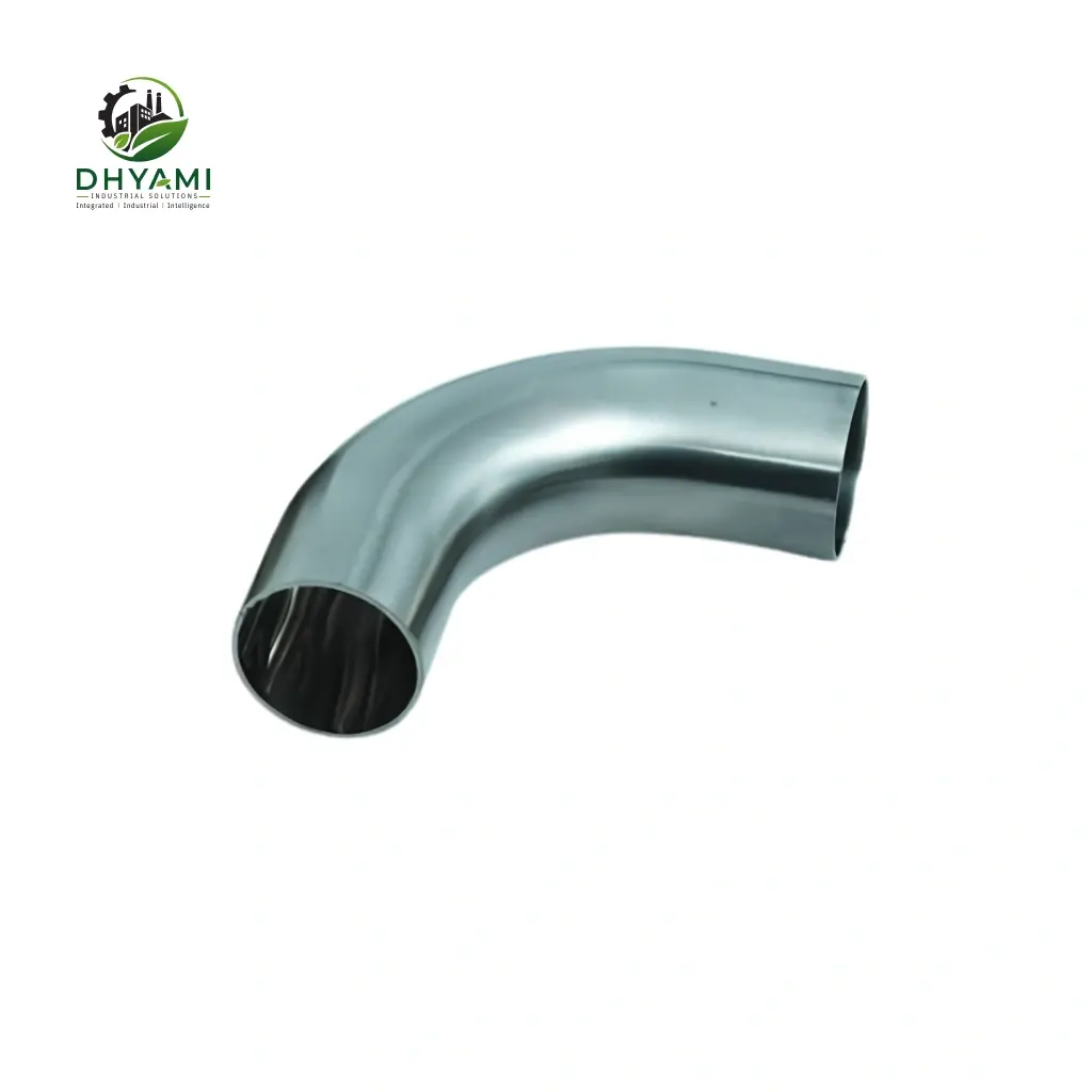Long radius elbow by Dhyami in stainless steel with 1.5D bend radius used for smooth low-loss pipeline turns