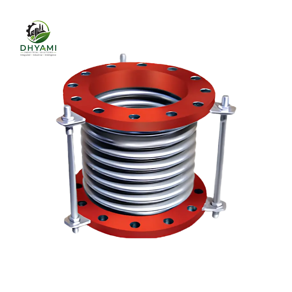 Metallic expansion joint by Dhyami with stainless steel bellows and flanged ends used for thermal expansion compensation