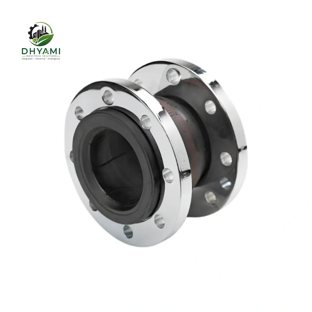 Rubber expansion joint by Dhyami in EPDM with twin sphere and flanged ends used to absorb vibration and noise in pipelines