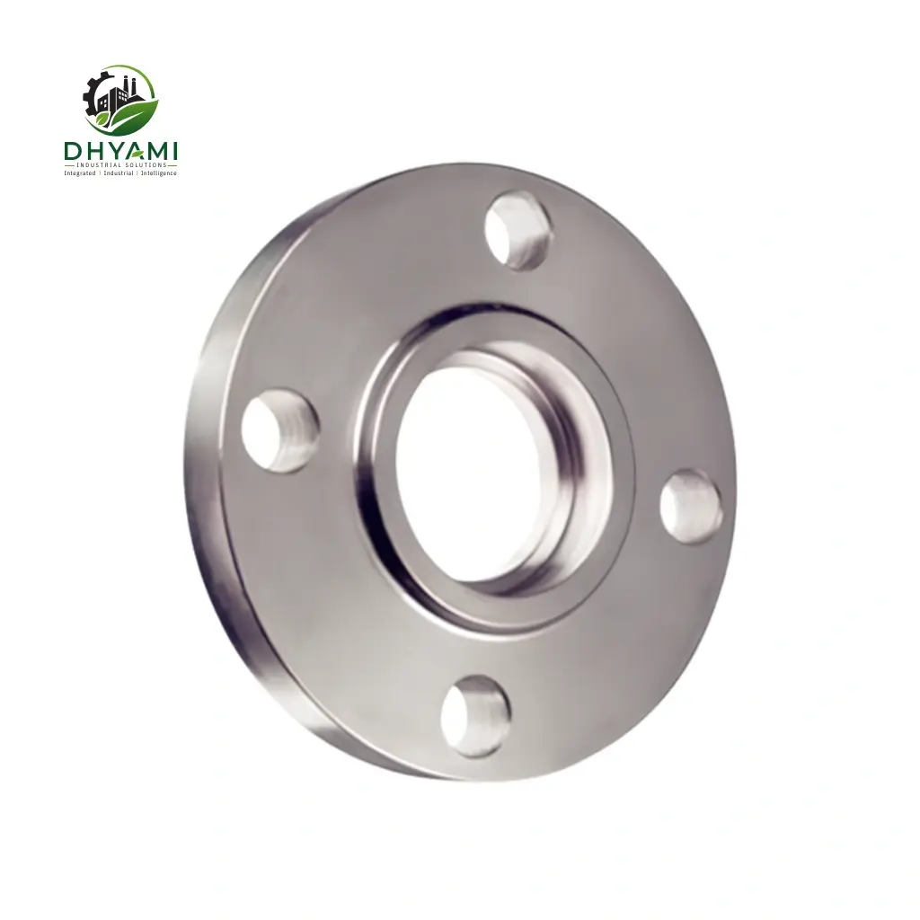 Socket weld flange by Dhyami in stainless steel with raised face used for small-bore high-pressure pipe joints