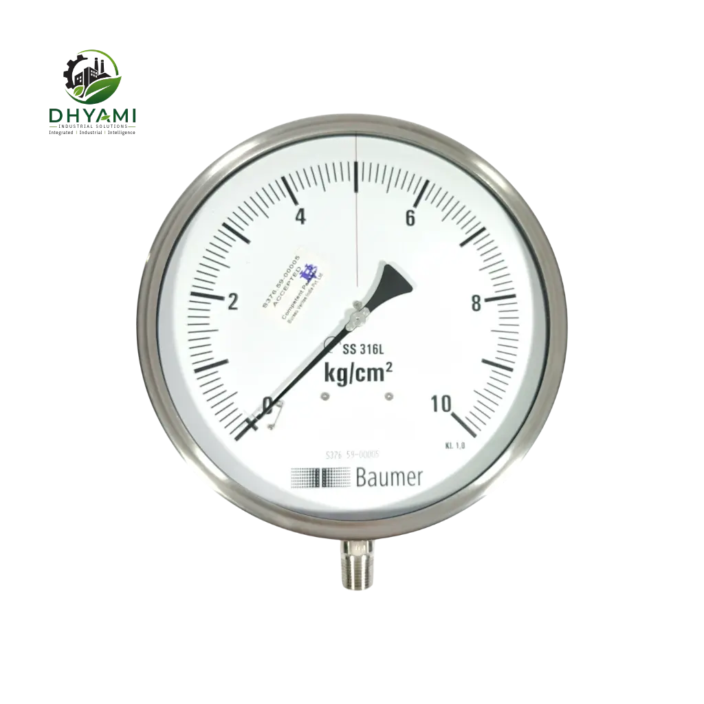 IBR certified pressure gauge by Dhyami with a large dial and SS304 body used for boiler pressure monitoring