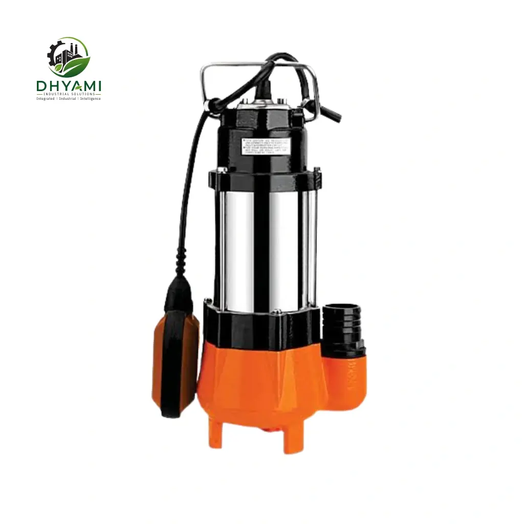 Submersible pump by Dhyami with stainless steel body and submerged motor used for borewell water and sewage applications