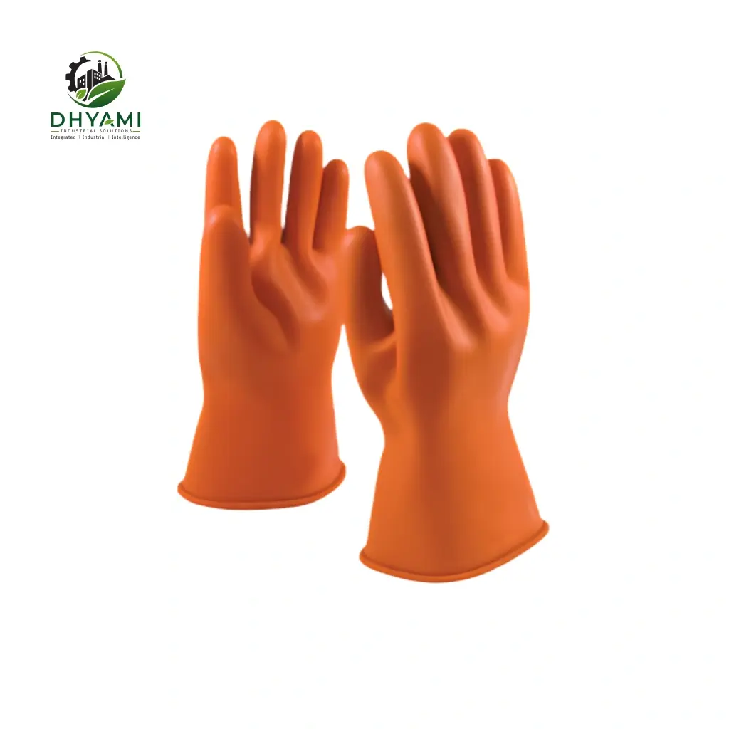 Industrial safety gloves by Dhyami in cut-resistant fabric used for hand protection during industrial work