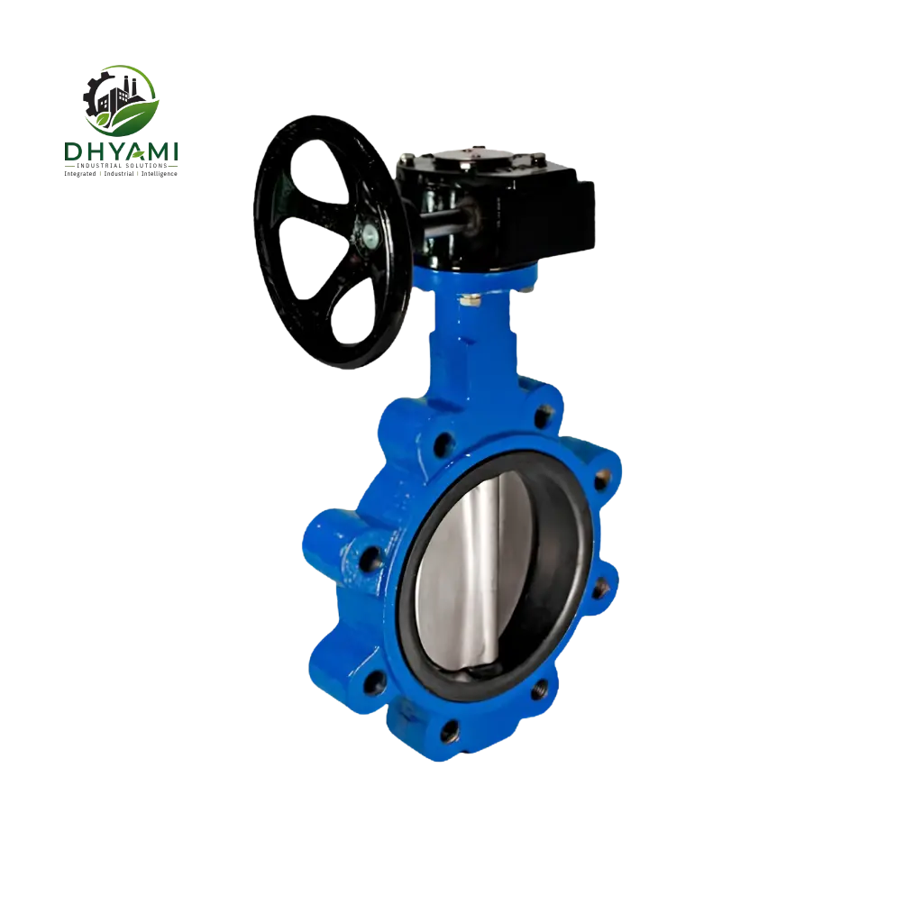 Butterfly valve by Dhyami with brass body and wafer-type connection used for compact flow control in industrial pipelines