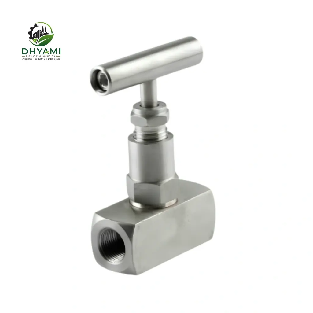 SS high-pressure needle valve by Dhyami in stainless steel 316 with handwheel used for precise high-pressure instrument control